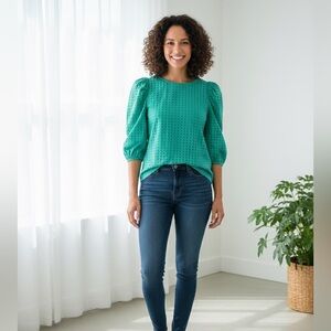 Elegant Green Eyelet Women's Top